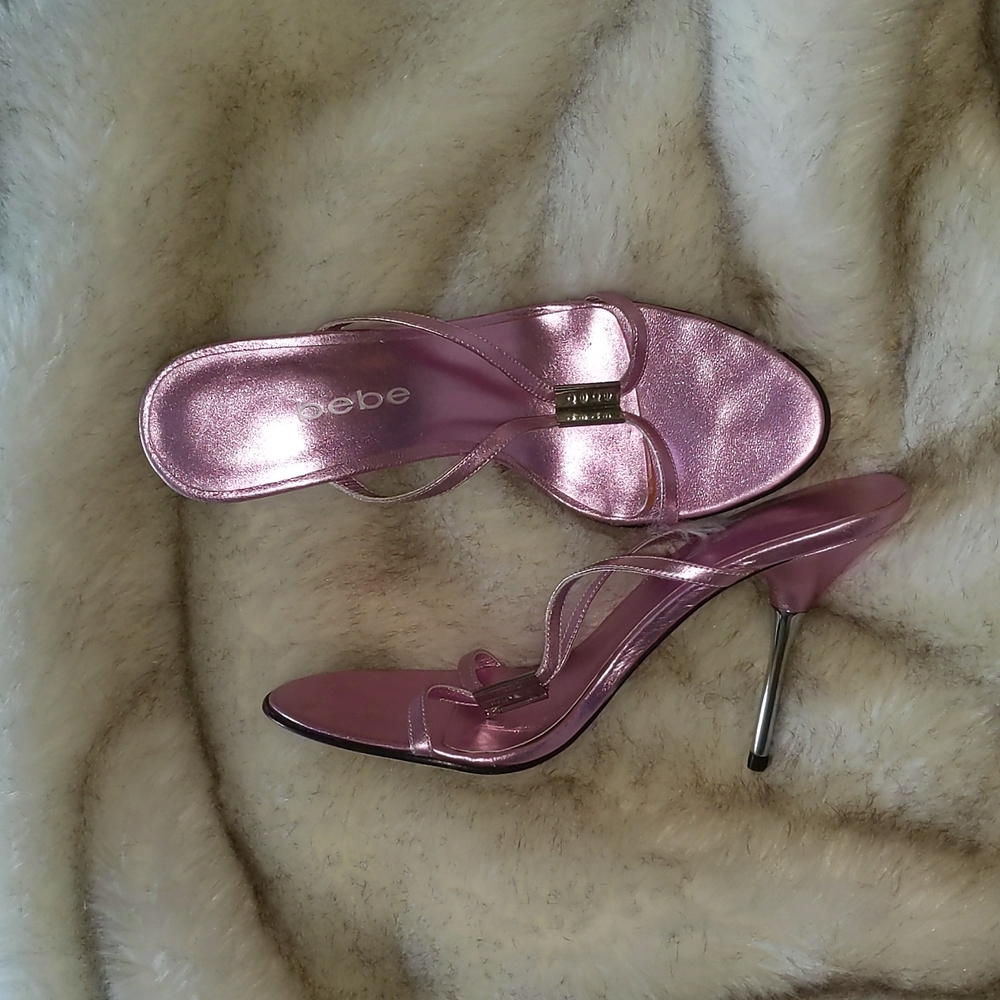 Bebe 8.5M pink metallic stilletos
